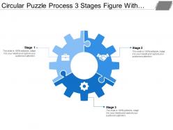 Circular puzzle process 3 stages figure with gears