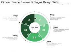 Circular puzzle process 5 stages design with numbers