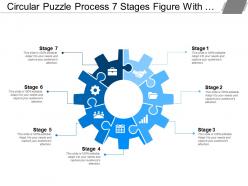 Circular puzzle process 7 stages figure with gears
