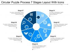 Circular puzzle process 7 stages layout with icons