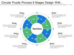 Circular puzzle process 8 stages design with numbers