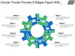 Circular puzzle process 8 stages figure with gears