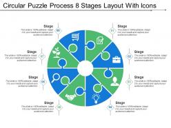 Circular puzzle process 8 stages layout with icons