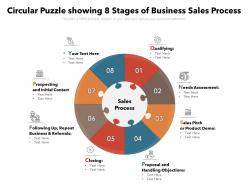 Circular puzzle showing 8 stages of business sales process