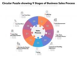 Circular puzzle showing 9 stages of business sales process