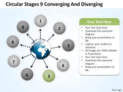 Circular stages 9 converging and diverging cycle process powerpoint slides