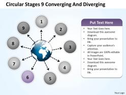 Circular stages 9 converging and diverging cycle process powerpoint slides