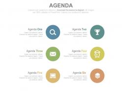 Circular tags and icons for business agenda powerpoint slides