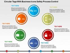 Circular tags with business icons safety process control flat powerpoint design
