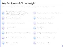 Cirrus insight investor funding elevator key features of cirrus insight ppt inspiration ideas