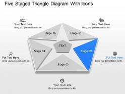 Cl five staged triangle diagram with icons powerpoint template