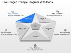 Cl five staged triangle diagram with icons powerpoint template