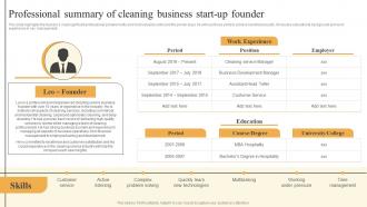 Cleaning Services Business Plan Professional Summary Of Cleaning Business Start Up Founder BP SS