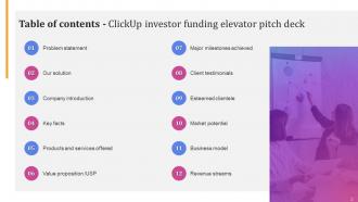 Clickup Investor Funding Elevator Pitch Deck Ppt Template Visual Captivating