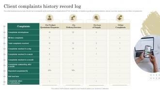 Client Complaints History Record Log