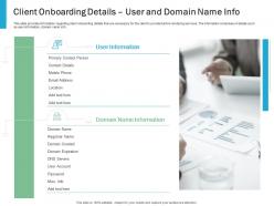 Client onboarding details user and domain name info effective it service excellence ppt show