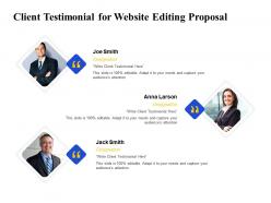 Client testimonial for website editing proposal ppt powerpoint presentation outline