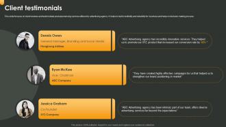 Client Testimonials Advertising Company Profile Ppt File Infographic Template
