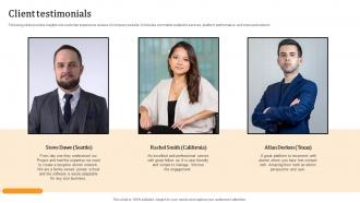 Client Testimonials Alumni Connectivity Platform Investor Funding Elevator Pitch Deck