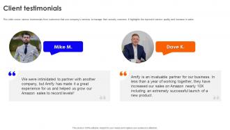 Client Testimonials Amify Investor Funding Elevator Pitch Deck