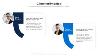 Client Testimonials Cisco Investor Funding Elevator Pitch Deck