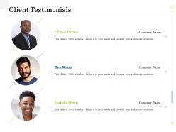 Client testimonials clean production innovation ppt styles display