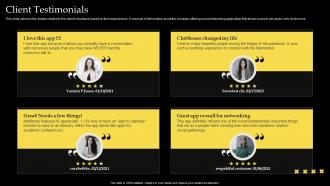 Client Testimonials Clubhouse Investor Funding Elevator Pitch Deck