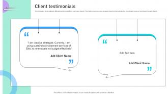 Client Testimonials Ethic Investor Funding Elevator Pitch Deck Ppt Template