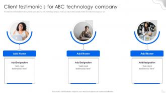 Client Testimonials For Abc Technology Company Fitness Tracking Gadgets Fundraising Pitch Deck