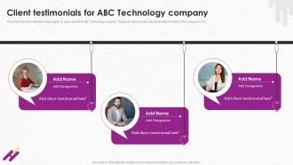 Client Testimonials For ABC Technology Company Wearable Technology Fundraising Pitch Deck
