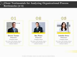 Client testimonials for analyzing organizational process bottlenecks r111 ppt demonstration