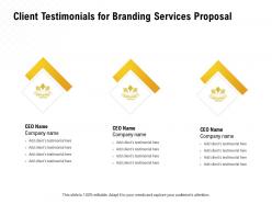 Client testimonials for branding services proposal ppt powerpoint ideas template