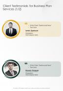 Client Testimonials For Business Plan Services One Pager Sample Example Document