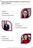 Client Testimonials For Business Proposal For Event Floral Company One Pager Sample Example Document