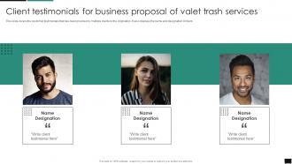 Client Testimonials For Business Proposal Of Valet Trash Services Ppt Powerpoint Presentation Icon