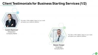 Client testimonials for business starting services ppt slides sample