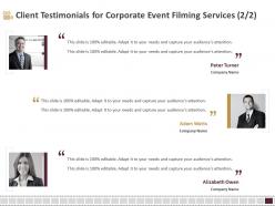 Client testimonials for corporate event filming services r119 ppt example file