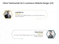 Client testimonials for e commerce website design designation ppt powerpoint presentation graphics