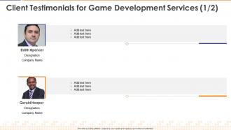 Client testimonials for game development services ppt slides visuals