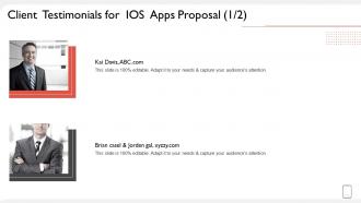 Client testimonials for ios apps proposal ppt slides graphics template