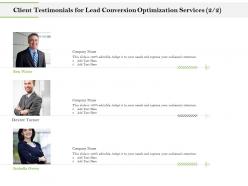 Client testimonials for lead conversion optimization services r331 ppt file elements