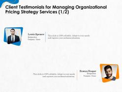 Client testimonials for managing organizational pricing strategy services r251 ppt file design