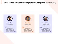 Client testimonials for marketing activities integration services l1621 ppt templates