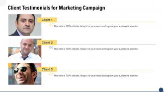 Client testimonials for marketing campaign ppt slides backgrounds