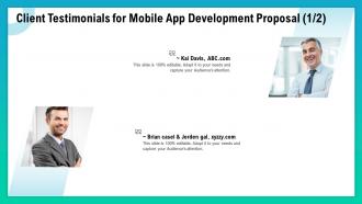 Client testimonials for mobile app development proposal ppt slides gallery