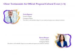 Client testimonials for official proposal cultural event r288 ppt powerpoint presentation