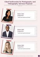 Client Testimonials For Photography And Videography Services One Pager Sample Example Document