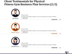 Client testimonials for physical fitness gym business plan services r363 ppt template