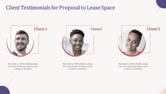 Client testimonials for proposal to lease space ppt powerpoint presentation file