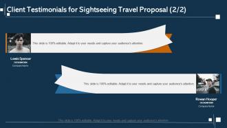 Client testimonials for sightseeing travel proposal ppt slides picture
